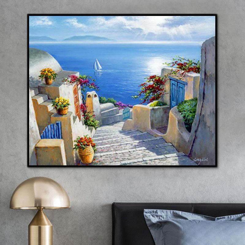 Peinture Par Numéros Auremi Santorini Avec Cadre 20x30cm - Paysage DIY Pour Adultes
