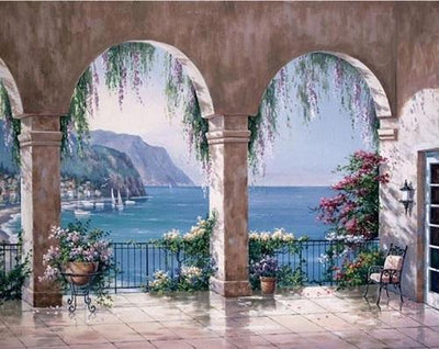 Paysage Greece Santorini Kits De Peinture Par Numéros Avec Cadre PH9235